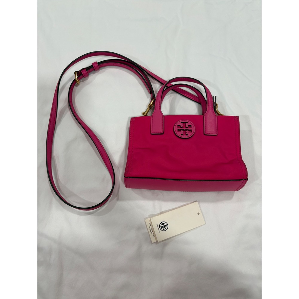Tory Burch Ella Mini Nylon Tote Bright Pink Hot Small Crossbody Zip Top